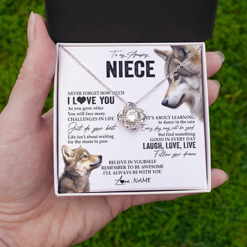 Love Knot Necklace 14K White Gold Finish | 2 | Personalized To My Niece Necklace From Aunt Uncle Just Do You Best Laugh Love Live Wolf Niece Birthday Graduation Christmas Customized Gift Box Message Card | siriusteestore