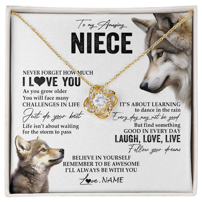 Love Knot Necklace 18K Yellow Gold Finish | 1 | Personalized To My Niece Necklace From Aunt Uncle Just Do You Best Laugh Love Live Wolf Niece Birthday Graduation Christmas Customized Gift Box Message Card | siriusteestore