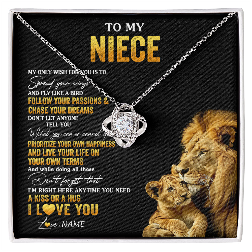 Love Knot Necklace 14K White Gold Finish | 1 | Personalized To My Niece Necklace From Aunt Uncle Lion My Only Wish For You Niece Birthday Graduation Christmas Customized Gift Box Message Card | siriusteestore