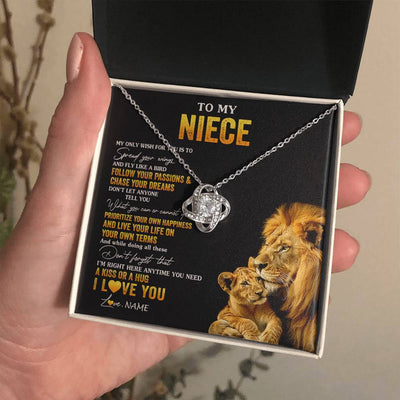 Love Knot Necklace 14K White Gold Finish | 2 | Personalized To My Niece Necklace From Aunt Uncle Lion My Only Wish For You Niece Birthday Graduation Christmas Customized Gift Box Message Card | siriusteestore