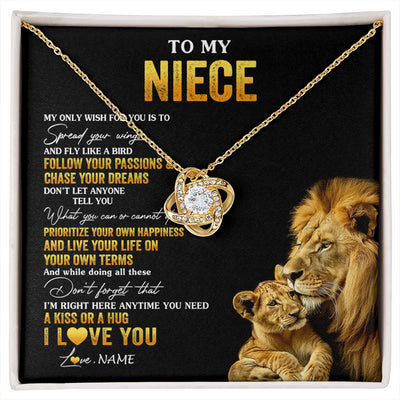 Love Knot Necklace 18K Yellow Gold Finish | 1 | Personalized To My Niece Necklace From Aunt Uncle Lion My Only Wish For You Niece Birthday Graduation Christmas Customized Gift Box Message Card | siriusteestore