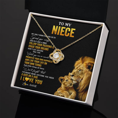Love Knot Necklace 18K Yellow Gold Finish | 2 | Personalized To My Niece Necklace From Aunt Uncle Lion My Only Wish For You Niece Birthday Graduation Christmas Customized Gift Box Message Card | siriusteestore