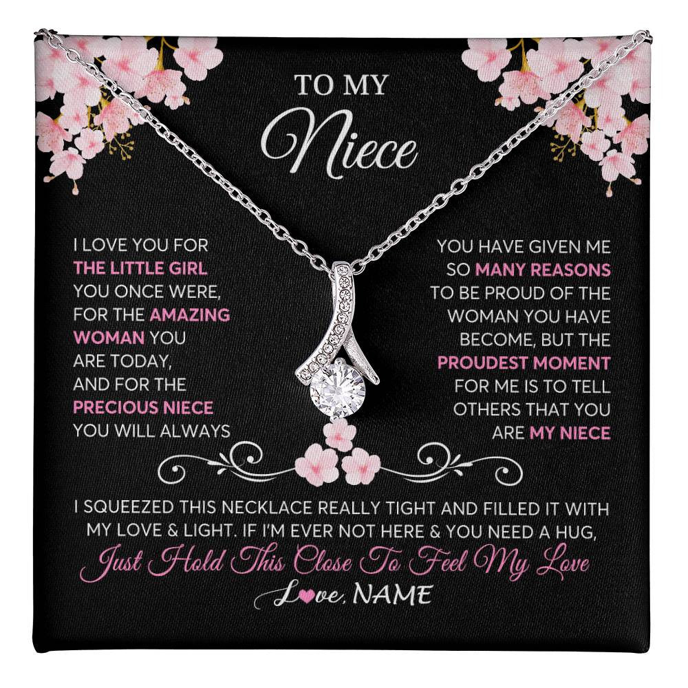 Alluring Beauty Necklace 14K White Gold Finish | 1 | Personalized To My Niece Necklace From Aunt Uncle Love You Little Girl Niece Jewelry Birthday Jewelry Graduation Christmas Customized Gift Box Message Card | siriusteestore