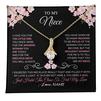 Alluring Beauty Necklace 18K Yellow Gold Finish | 1 | Personalized To My Niece Necklace From Aunt Uncle Love You Little Girl Niece Jewelry Birthday Jewelry Graduation Christmas Customized Gift Box Message Card | siriusteestore