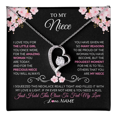 Forever Love Necklace 14K White Gold Finish | 1 | Personalized To My Niece Necklace From Aunt Uncle Love You Little Girl Niece Jewelry Birthday Jewelry Graduation Christmas Customized Gift Box Message Card | siriusteestore