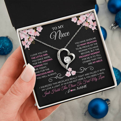 Forever Love Necklace 14K White Gold Finish | 2 | Personalized To My Niece Necklace From Aunt Uncle Love You Little Girl Niece Jewelry Birthday Jewelry Graduation Christmas Customized Gift Box Message Card | siriusteestore