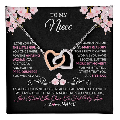 Interlocking Hearts Necklace Stainless Steel & Rose Gold Finish | 1 | Personalized To My Niece Necklace From Aunt Uncle Love You Little Girl Niece Jewelry Birthday Jewelry Graduation Christmas Customized Gift Box Message Card | siriusteestore
