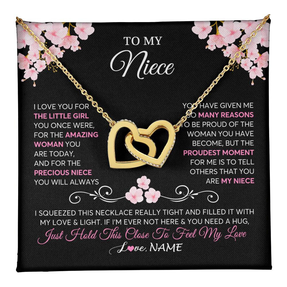 Interlocking Hearts Necklace 18K Yellow Gold Finish | 1 | Personalized To My Niece Necklace From Aunt Uncle Love You Little Girl Niece Jewelry Birthday Jewelry Graduation Christmas Customized Gift Box Message Card | siriusteestore