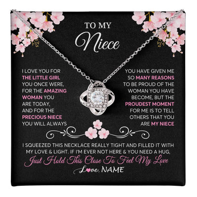 Love Knot Necklace 14K White Gold Finish | 1 | Personalized To My Niece Necklace From Aunt Uncle Love You Little Girl Niece Jewelry Birthday Jewelry Graduation Christmas Customized Gift Box Message Card | siriusteestore