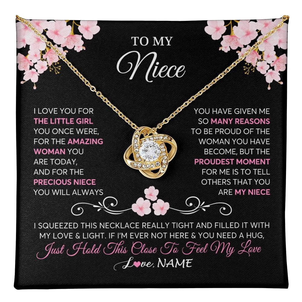 Love Knot Necklace 18K Yellow Gold Finish | 1 | Personalized To My Niece Necklace From Aunt Uncle Love You Little Girl Niece Jewelry Birthday Jewelry Graduation Christmas Customized Gift Box Message Card | siriusteestore