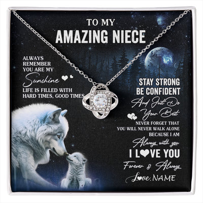Love Knot Necklace 14K White Gold Finish | 1 | Personalized To My Niece Necklace From Aunt Uncle Moon Wolf Niece Birthday Gifts Jewelry Graduation Christmas Customized Gift Box Message Card | siriusteestore