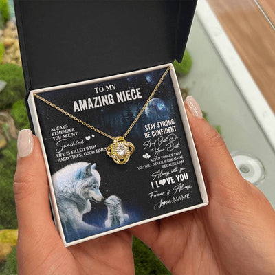 Love Knot Necklace 18K Yellow Gold Finish | 2 | Personalized To My Niece Necklace From Aunt Uncle Moon Wolf Niece Birthday Gifts Jewelry Graduation Christmas Customized Gift Box Message Card | siriusteestore