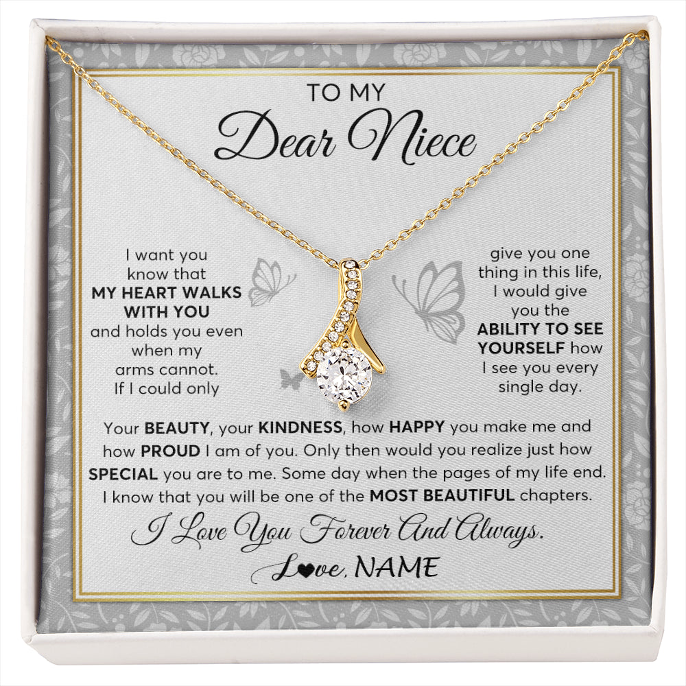 Alluring Beauty Necklace 18K Yellow Gold Finish | 1 | Personalized To My Niece Necklace From Aunt Uncle My Heart Walks With You Niece Birthday Gifts Jewelry Graduation Christmas Customized Gift Box Message Card | siriusteestore