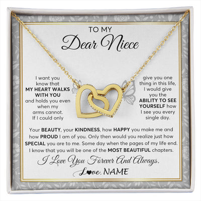 Interlocking Hearts Necklace 18K Yellow Gold Finish | 1 | Personalized To My Niece Necklace From Aunt Uncle My Heart Walks With You Niece Birthday Gifts Jewelry Graduation Christmas Customized Gift Box Message Card | siriusteestore