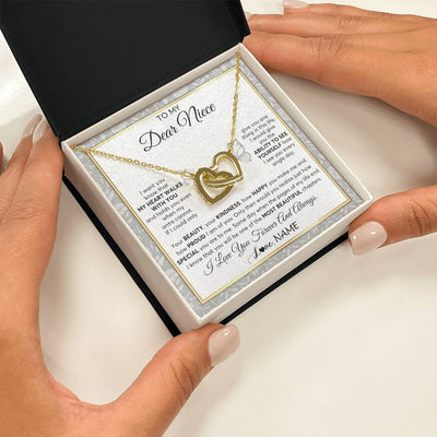 Interlocking Hearts Necklace 18K Yellow Gold Finish | 2 | Personalized To My Niece Necklace From Aunt Uncle My Heart Walks With You Niece Birthday Gifts Jewelry Graduation Christmas Customized Gift Box Message Card | siriusteestore