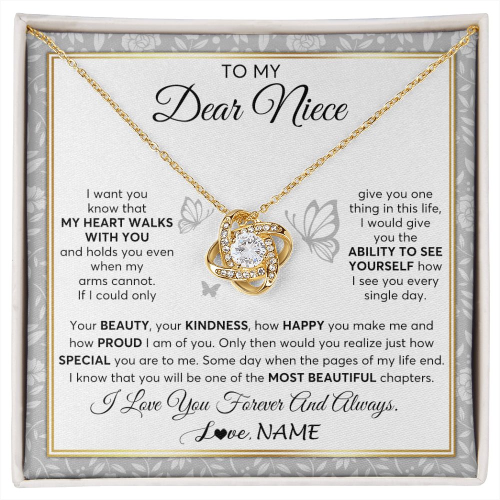 Love Knot Necklace 18K Yellow Gold Finish | 1 | Personalized To My Niece Necklace From Aunt Uncle My Heart Walks With You Niece Birthday Gifts Jewelry Graduation Christmas Customized Gift Box Message Card | siriusteestore