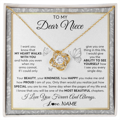 Love Knot Necklace 18K Yellow Gold Finish | 1 | Personalized To My Niece Necklace From Aunt Uncle My Heart Walks With You Niece Birthday Gifts Jewelry Graduation Christmas Customized Gift Box Message Card | siriusteestore