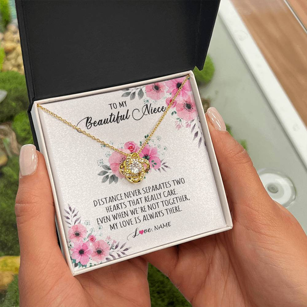 Love Knot Necklace 18K Yellow Gold Finish | Personalized To My Niece Necklace From Aunt Uncle My Love Is Always There Niece Jewelry Birthday Graduation Christmas Customized Gift Box Message Card | siriusteestore