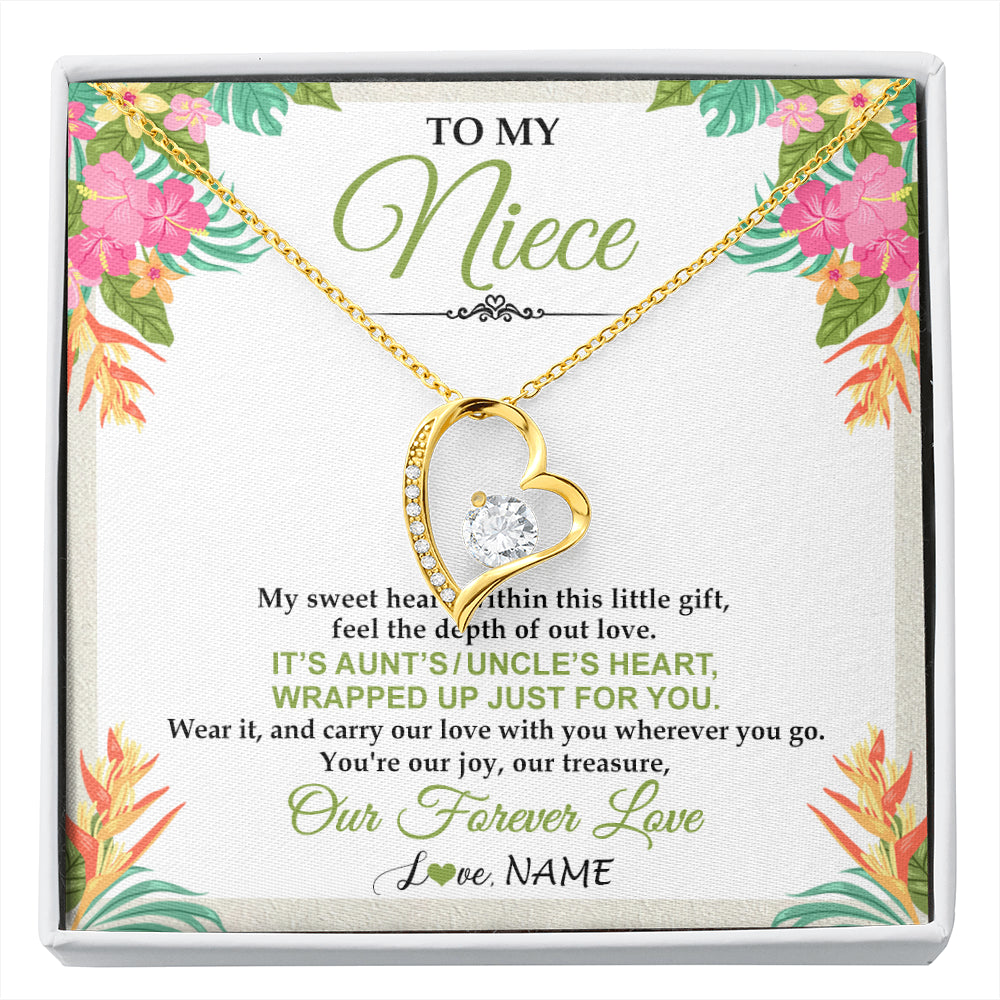 Forever Love Necklace 18K Yellow Gold Finish | 1 | Personalized To My Niece Necklace From Aunt Uncle My Sweet Heart Birthday Gift For Niece Graduation Anniversary Christmas Customized Gift Box Message Card | siriusteestore