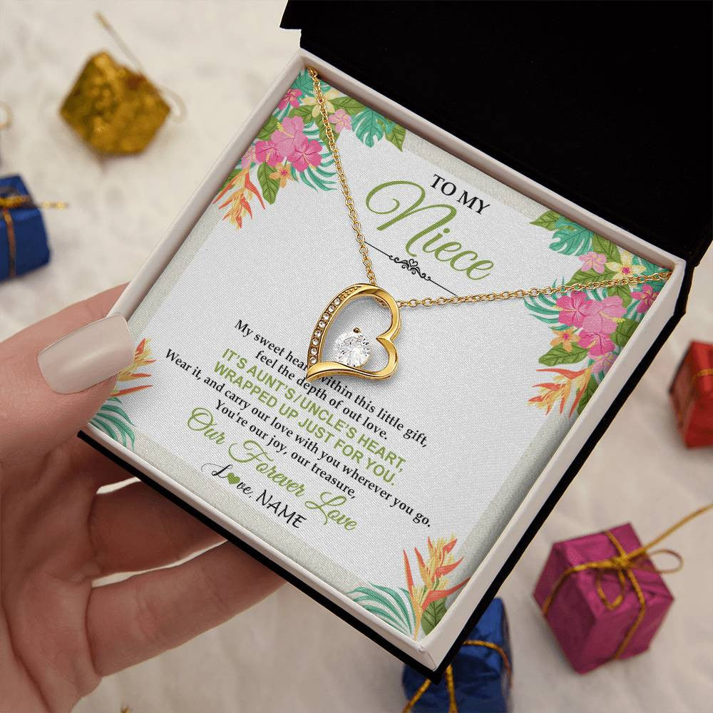 Forever Love Necklace 18K Yellow Gold Finish | 2 | Personalized To My Niece Necklace From Aunt Uncle My Sweet Heart Birthday Gift For Niece Graduation Anniversary Christmas Customized Gift Box Message Card | siriusteestore