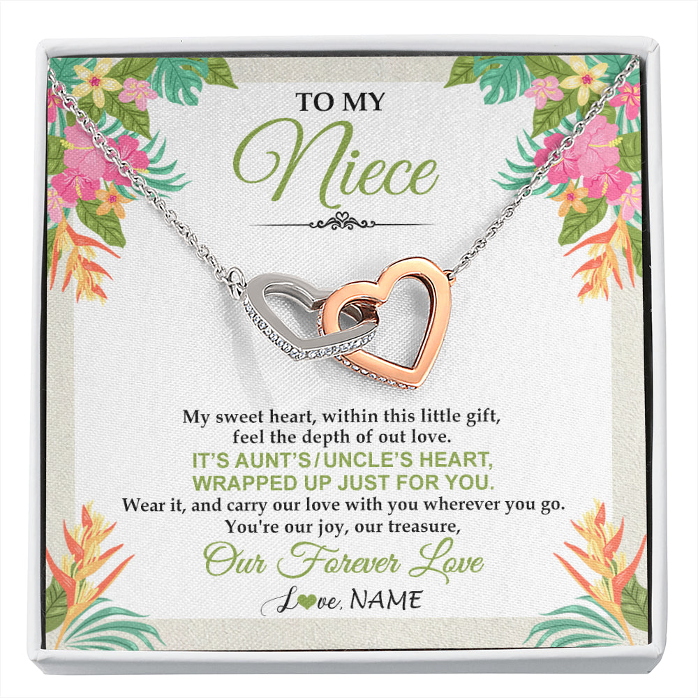 Interlocking Hearts Necklace Stainless Steel & Rose Gold Finish | 1 | Personalized To My Niece Necklace From Aunt Uncle My Sweet Heart Birthday Gift For Niece Graduation Anniversary Christmas Customized Gift Box Message Card | siriusteestore