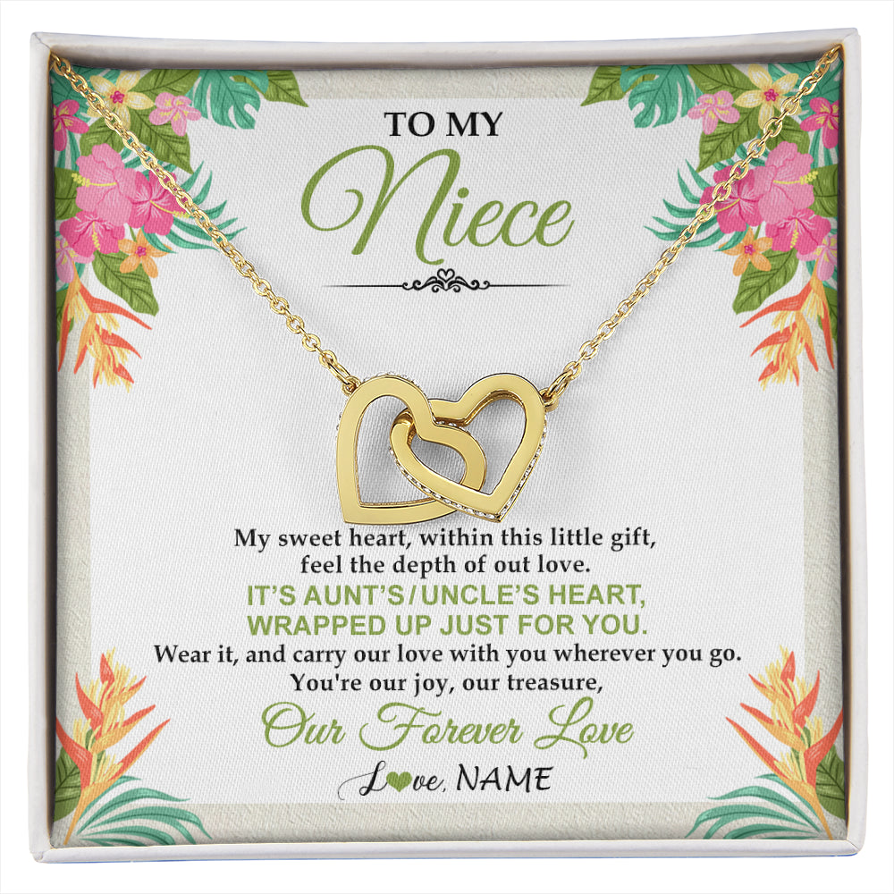 Interlocking Hearts Necklace 18K Yellow Gold Finish | 1 | Personalized To My Niece Necklace From Aunt Uncle My Sweet Heart Birthday Gift For Niece Graduation Anniversary Christmas Customized Gift Box Message Card | siriusteestore