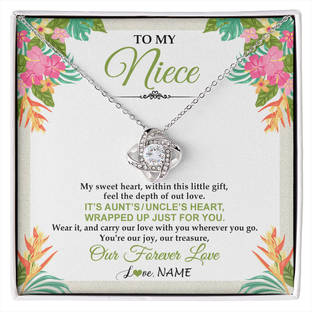 Love Knot Necklace 14K White Gold Finish | 1 | Personalized To My Niece Necklace From Aunt Uncle My Sweet Heart Birthday Gift For Niece Graduation Anniversary Christmas Customized Gift Box Message Card | siriusteestore