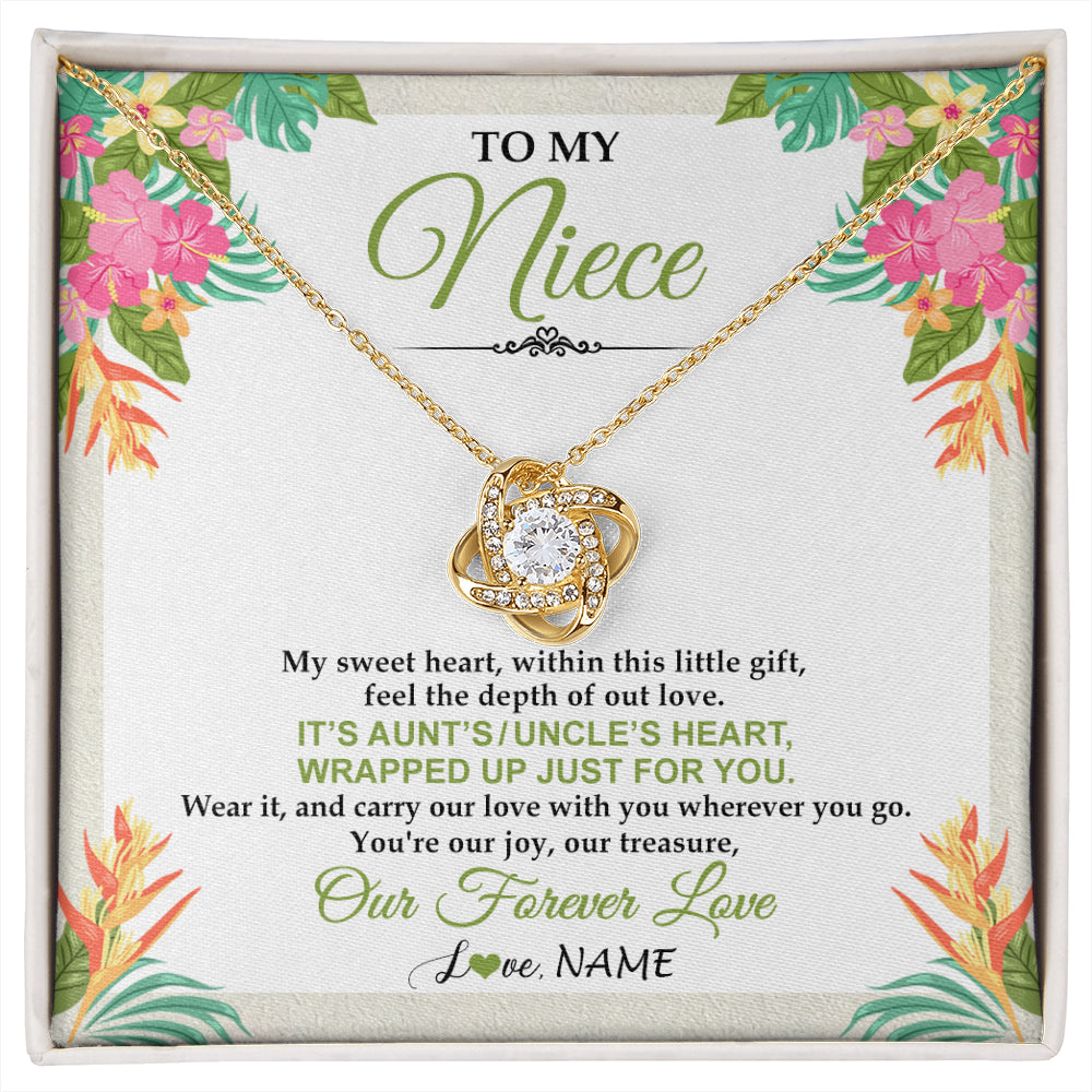 Love Knot Necklace 18K Yellow Gold Finish | 1 | Personalized To My Niece Necklace From Aunt Uncle My Sweet Heart Birthday Gift For Niece Graduation Anniversary Christmas Customized Gift Box Message Card | siriusteestore