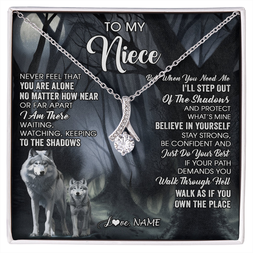 Alluring Beauty Necklace 14K White Gold Finish | 1 | Personalized To My Niece Necklace From Aunt Uncle Never Feel That You Are Alone Wolf Niece Birthday Gifts Jewelry Christmas Customized Gift Box Message Card | siriusteestore
