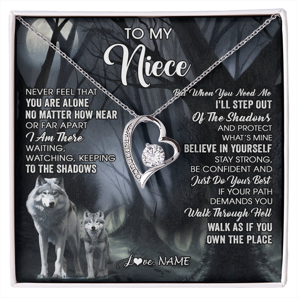 Forever Love Necklace 14K White Gold Finish | 1 | Personalized To My Niece Necklace From Aunt Uncle Never Feel That You Are Alone Wolf Niece Birthday Gifts Jewelry Christmas Customized Gift Box Message Card | siriusteestore
