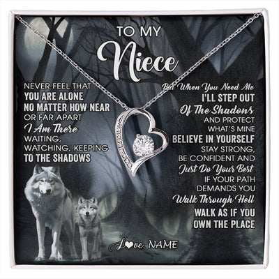 Forever Love Necklace 14K White Gold Finish | 1 | Personalized To My Niece Necklace From Aunt Uncle Never Feel That You Are Alone Wolf Niece Birthday Gifts Jewelry Christmas Customized Gift Box Message Card | siriusteestore