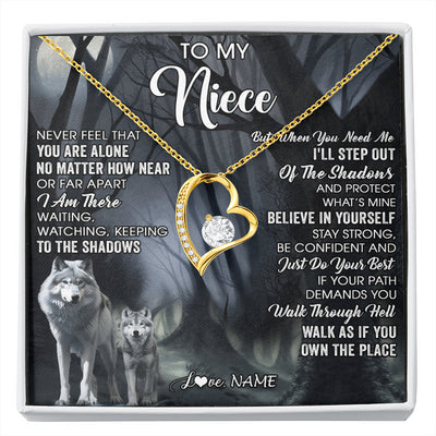 Forever Love Necklace 18K Yellow Gold Finish | 1 | Personalized To My Niece Necklace From Aunt Uncle Never Feel That You Are Alone Wolf Niece Birthday Gifts Jewelry Christmas Customized Gift Box Message Card | siriusteestore