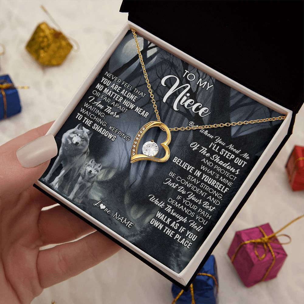 Forever Love Necklace 18K Yellow Gold Finish | 2 | Personalized To My Niece Necklace From Aunt Uncle Never Feel That You Are Alone Wolf Niece Birthday Gifts Jewelry Christmas Customized Gift Box Message Card | siriusteestore