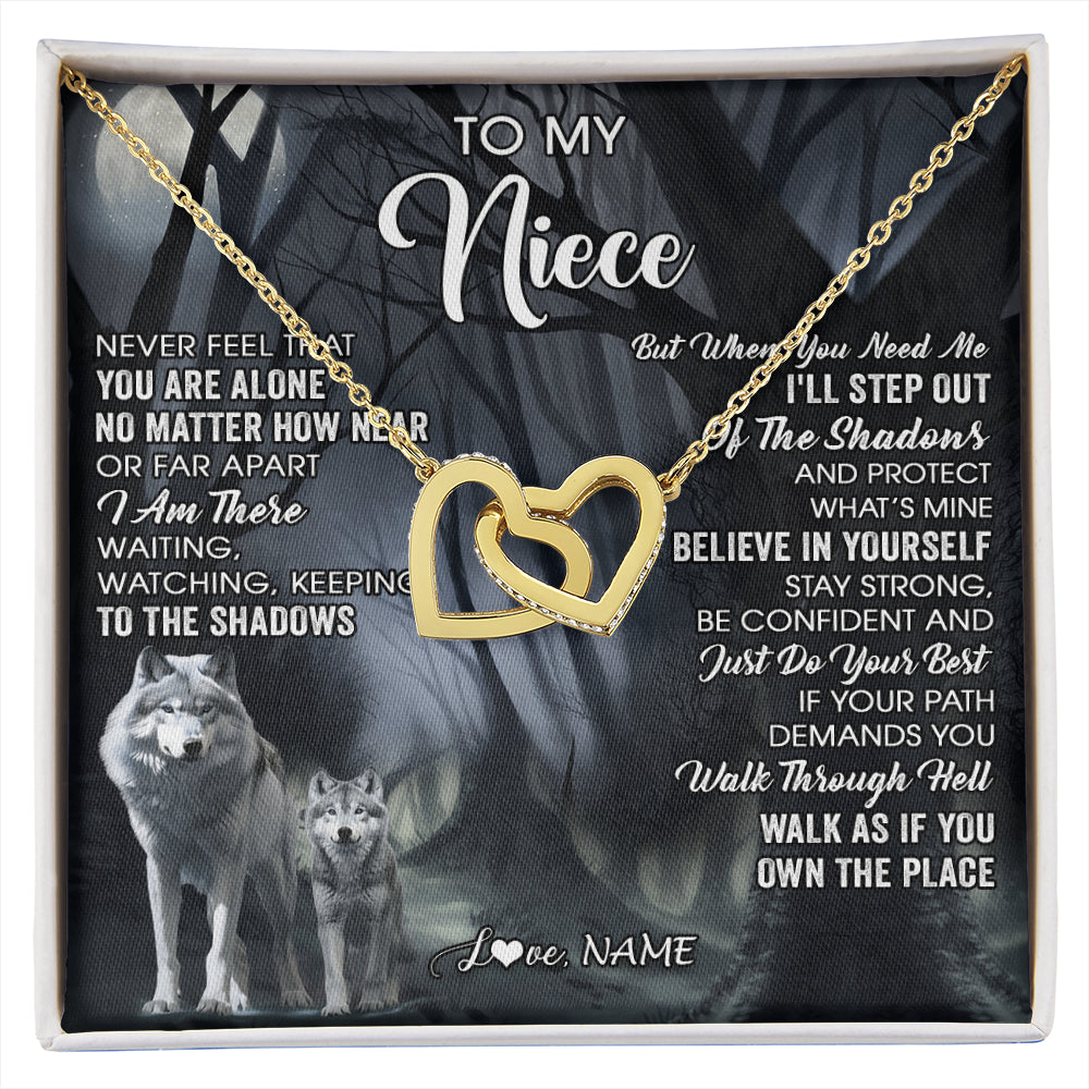 Interlocking Hearts Necklace 18K Yellow Gold Finish | 1 | Personalized To My Niece Necklace From Aunt Uncle Never Feel That You Are Alone Wolf Niece Birthday Gifts Jewelry Christmas Customized Gift Box Message Card | siriusteestore
