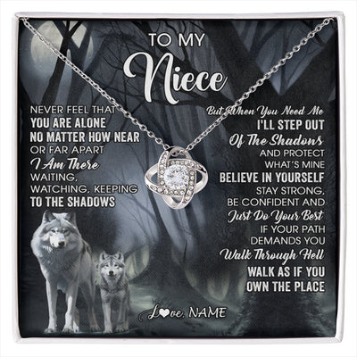 Love Knot Necklace 14K White Gold Finish | 1 | Personalized To My Niece Necklace From Aunt Uncle Never Feel That You Are Alone Wolf Niece Birthday Gifts Jewelry Christmas Customized Gift Box Message Card | siriusteestore