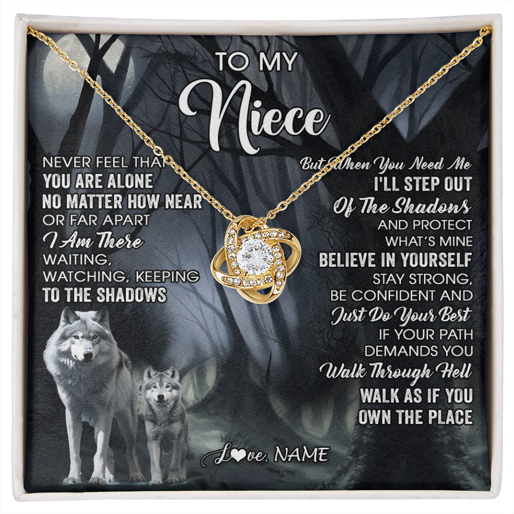 Love Knot Necklace 18K Yellow Gold Finish | 1 | Personalized To My Niece Necklace From Aunt Uncle Never Feel That You Are Alone Wolf Niece Birthday Gifts Jewelry Christmas Customized Gift Box Message Card | siriusteestore