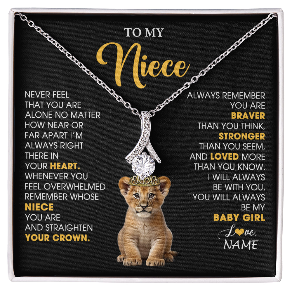 Alluring Beauty Necklace 14K White Gold Finish | 1 | Personalized To My Niece Necklace From Aunt Uncle Never Feel You Are Alone Lion Birthday Gift Niece Anniversary Christmas Customized Gift Box Message Card | siriusteestore