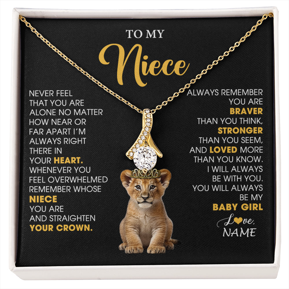 Alluring Beauty Necklace 18K Yellow Gold Finish | 1 | Personalized To My Niece Necklace From Aunt Uncle Never Feel You Are Alone Lion Birthday Gift Niece Anniversary Christmas Customized Gift Box Message Card | siriusteestore