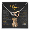 Interlocking Hearts Necklace Stainless Steel & Rose Gold Finish | 1 | Personalized To My Niece Necklace From Aunt Uncle Never Feel You Are Alone Lion Birthday Gift Niece Anniversary Christmas Customized Gift Box Message Card | siriusteestore