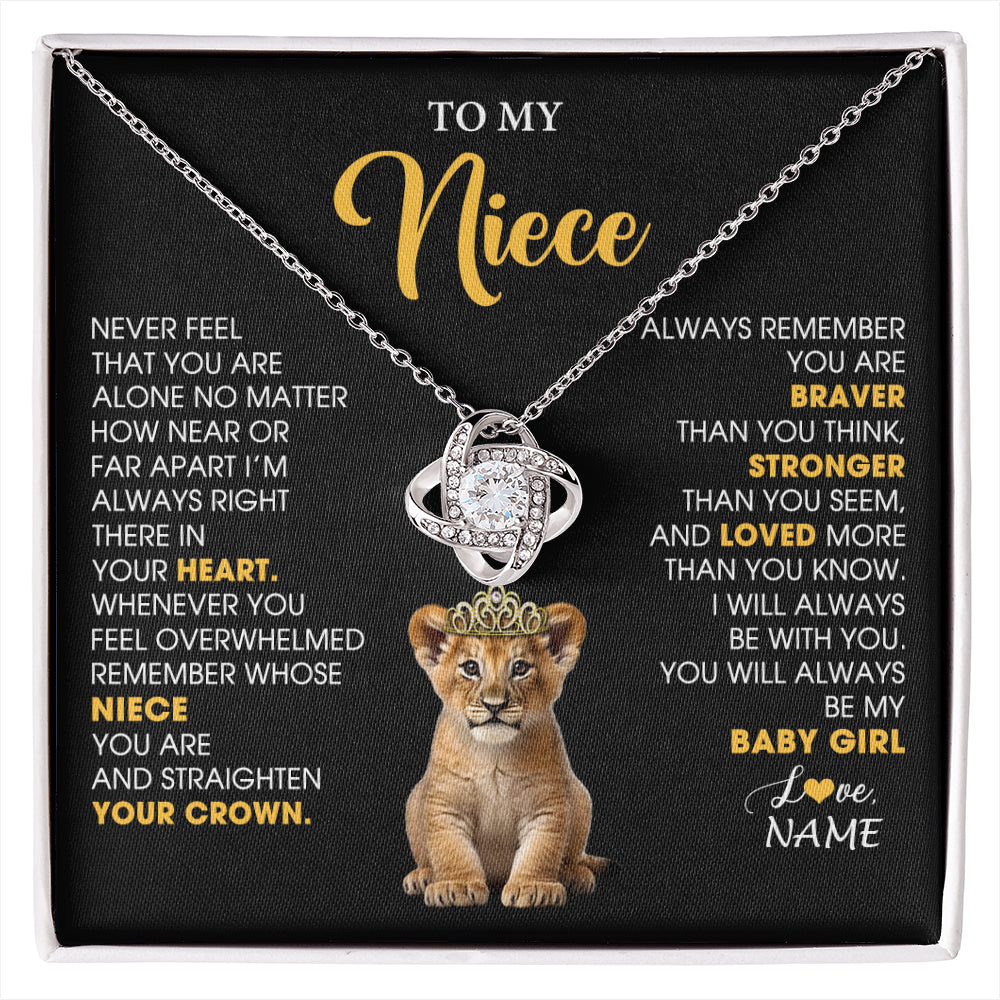Love Knot Necklace 14K White Gold Finish | 1 | Personalized To My Niece Necklace From Aunt Uncle Never Feel You Are Alone Lion Birthday Gift Niece Anniversary Christmas Customized Gift Box Message Card | siriusteestore