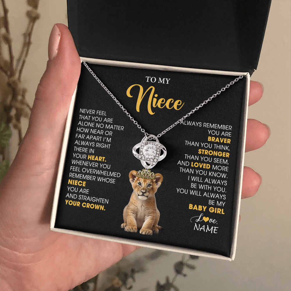 Love Knot Necklace 14K White Gold Finish | 2 | Personalized To My Niece Necklace From Aunt Uncle Never Feel You Are Alone Lion Birthday Gift Niece Anniversary Christmas Customized Gift Box Message Card | siriusteestore