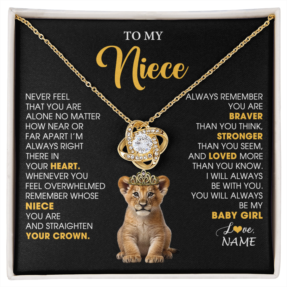 Love Knot Necklace 18K Yellow Gold Finish | 1 | Personalized To My Niece Necklace From Aunt Uncle Never Feel You Are Alone Lion Birthday Gift Niece Anniversary Christmas Customized Gift Box Message Card | siriusteestore