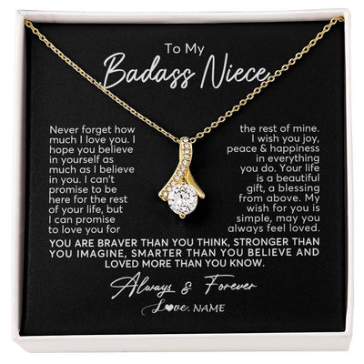 Alluring Beauty Necklace 18K Yellow Gold Finish | Personalized To My Niece Necklace From Aunt Uncle Never Forget How Much I Love You Niece Jewelry Birthday Christmas Graduation Customized Gift Box Message Card | siriusteestore