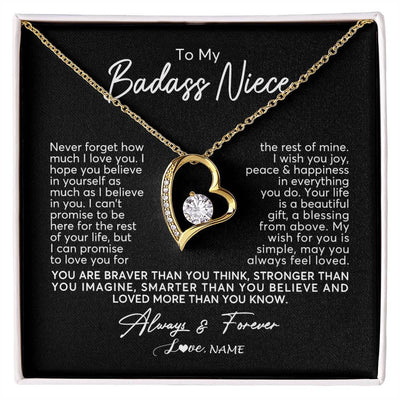 Forever Love Necklace 18K Yellow Gold Finish | Personalized To My Niece Necklace From Aunt Uncle Never Forget How Much I Love You Niece Jewelry Birthday Christmas Graduation Customized Gift Box Message Card | siriusteestore