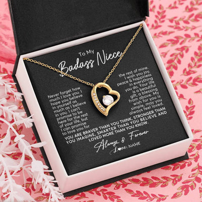 Forever Love Necklace 18K Yellow Gold Finish | Personalized To My Niece Necklace From Aunt Uncle Never Forget How Much I Love You Niece Jewelry Birthday Christmas Graduation Customized Gift Box Message Card | siriusteestore