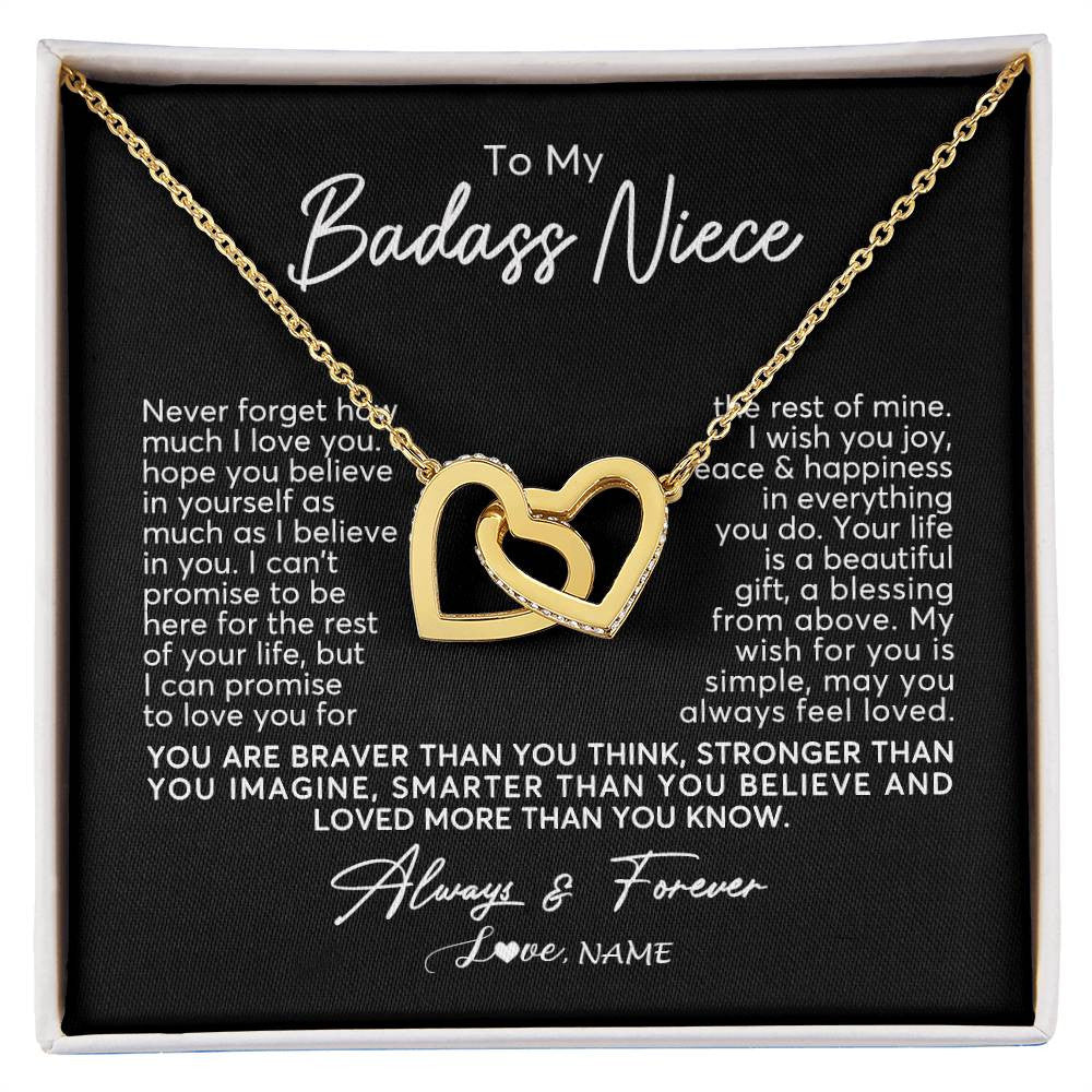 Interlocking Hearts Necklace 18K Yellow Gold Finish | Personalized To My Niece Necklace From Aunt Uncle Never Forget How Much I Love You Niece Jewelry Birthday Christmas Graduation Customized Gift Box Message Card | siriusteestore