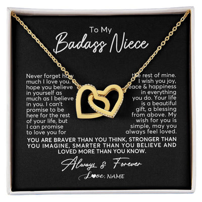 Interlocking Hearts Necklace 18K Yellow Gold Finish | Personalized To My Niece Necklace From Aunt Uncle Never Forget How Much I Love You Niece Jewelry Birthday Christmas Graduation Customized Gift Box Message Card | siriusteestore