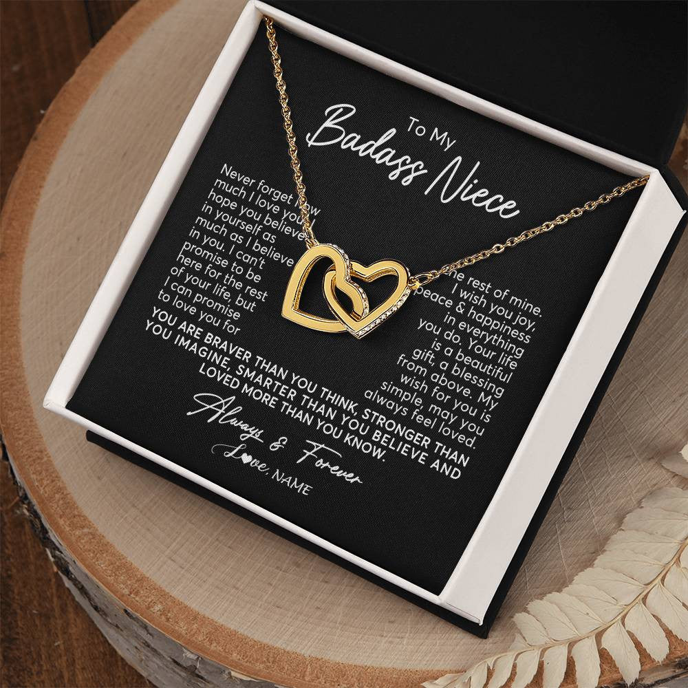 Interlocking Hearts Necklace 18K Yellow Gold Finish | Personalized To My Niece Necklace From Aunt Uncle Never Forget How Much I Love You Niece Jewelry Birthday Christmas Graduation Customized Gift Box Message Card | siriusteestore