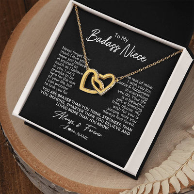 Interlocking Hearts Necklace 18K Yellow Gold Finish | Personalized To My Niece Necklace From Aunt Uncle Never Forget How Much I Love You Niece Jewelry Birthday Christmas Graduation Customized Gift Box Message Card | siriusteestore