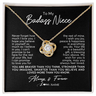 Love Knot Necklace 18K Yellow Gold Finish | Personalized To My Niece Necklace From Aunt Uncle Never Forget How Much I Love You Niece Jewelry Birthday Christmas Graduation Customized Gift Box Message Card | siriusteestore